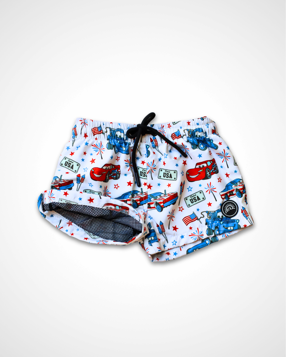 Red, White, and Vroom – Swim Trunk