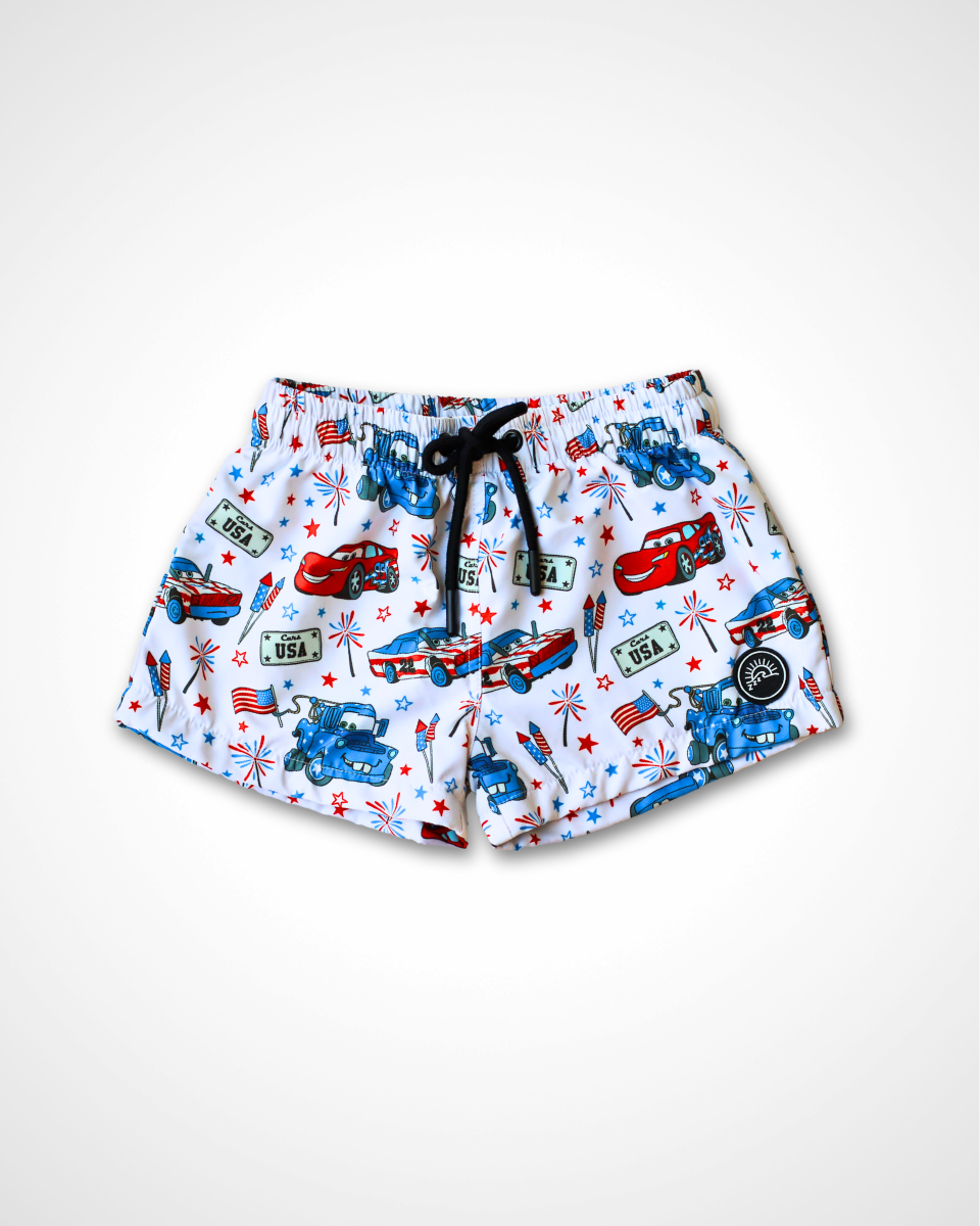 Red, White, and Vroom – Swim Trunk