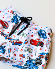 Red, White, and Vroom – Swim Trunk